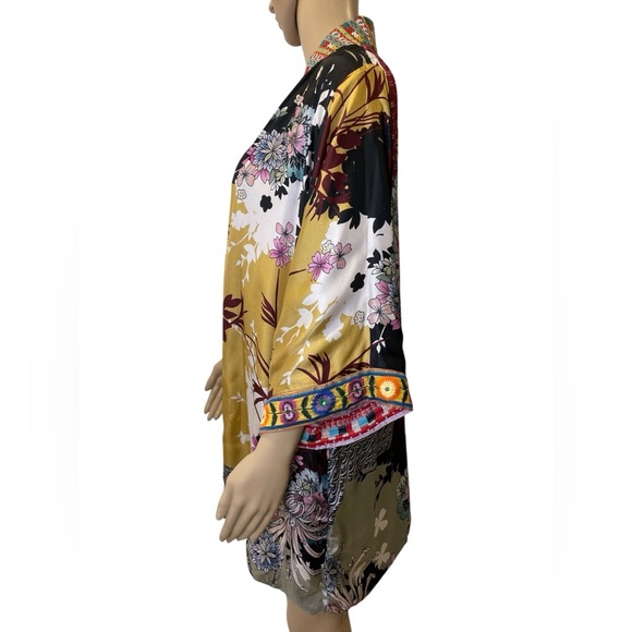 Johnny Was Avril Reversible Silk Blend /Velcet Colorful Floral Kimono Size S - Picture 10 of 11